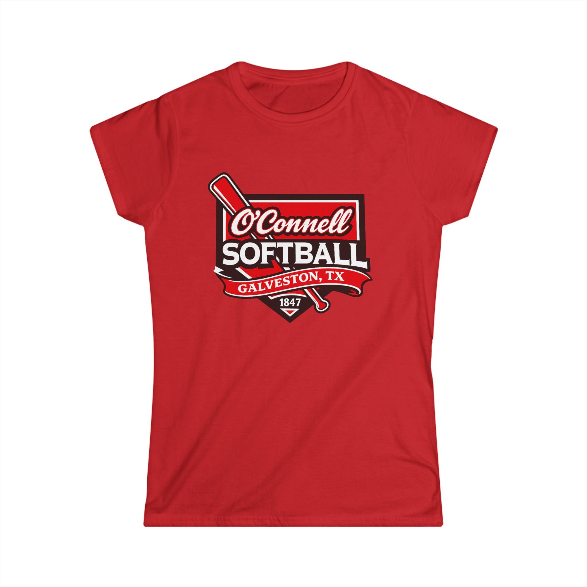 O'Connell Softball Galveston TX Women's Tee — Team Baseball Bat Logo Shirt