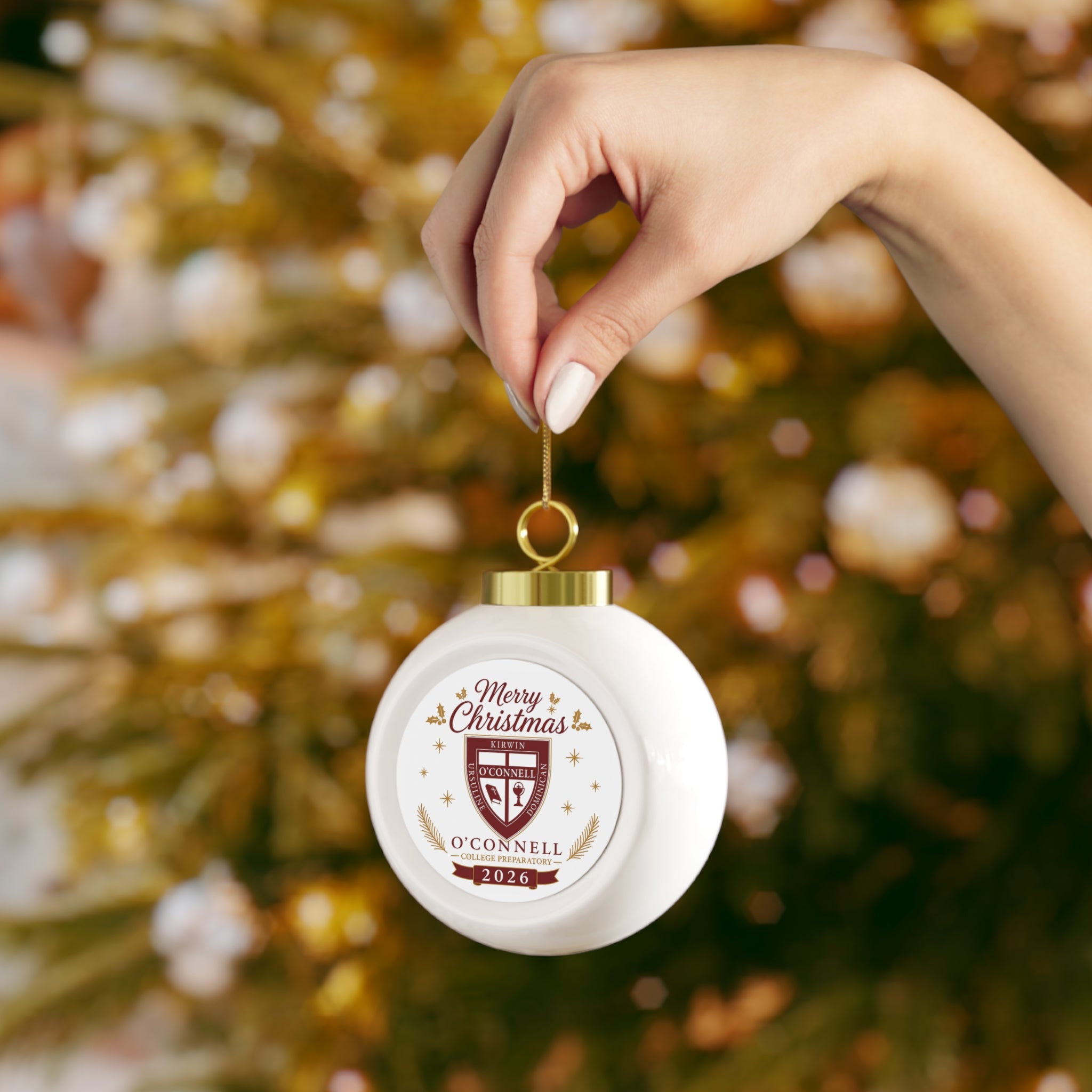 Personalized School Crest Christmas Ornament — O'Connell 2026 Holiday Ball