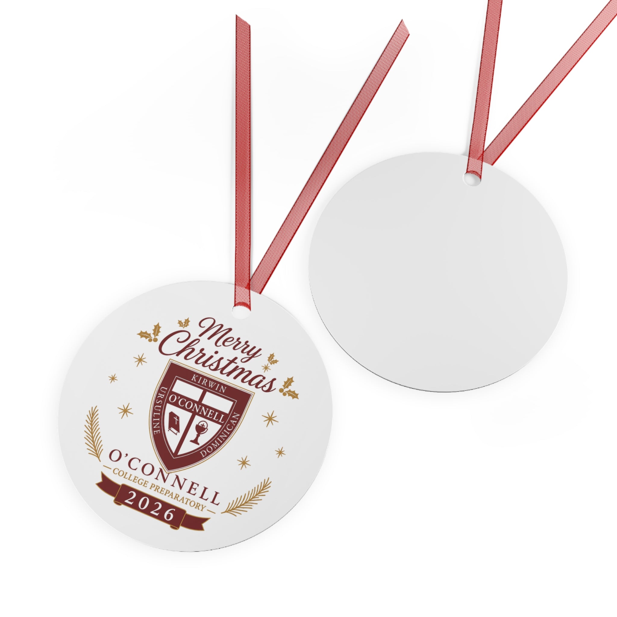 College Crest Metal Ornament - 'Merry Christmas' O'Connell Prep 2026 Holiday Keepsake