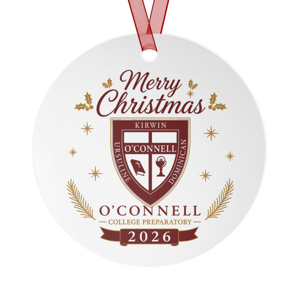 College Crest Metal Ornament - 'Merry Christmas' O'Connell Prep 2026 Holiday Keepsake